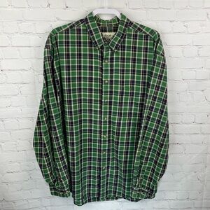 EDDIE BAUER Mens Button Up Shirt Size XL Green Plaid Long Sleeve 100% Cotton